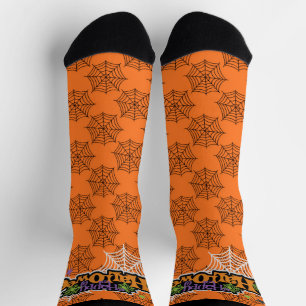 Calcetines Feliz Naranja de Halloween Black Spiderweb Cuto