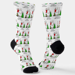Calcetines Feliz Navidad 2 Árbol reaccionando a Snowman