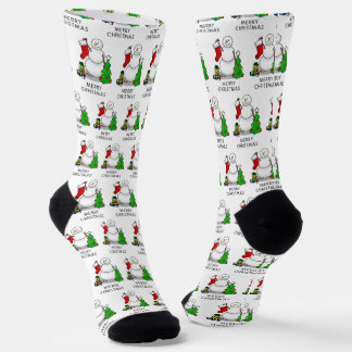 Calcetines Feliz Navidad 2 Árbol reaccionando a Snowman