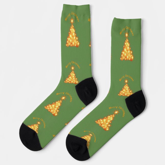 Calcetines Feliz Navidad Árbol Dorado Thunder_Cove (Izquierda)