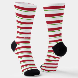 Calcetines Feliz Navidad Blanco Rojo y rayas verdes
