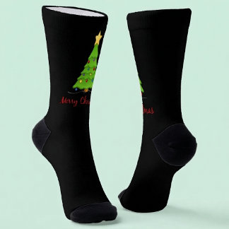 Calcetines Feliz Navidad con árbol de Navidad negro