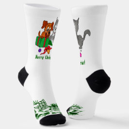 Calcetines Feliz Navidad con gato y pipa
