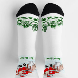 Calcetines Feliz Navidad! Papá Noel con gato y perro