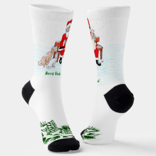 Calcetines Feliz Navidad! Papá Noel con gato y perro