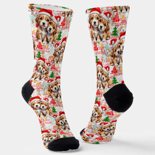 Calcetines Feliz Navidad Sombrero de Santa Diseño de Perro Ca