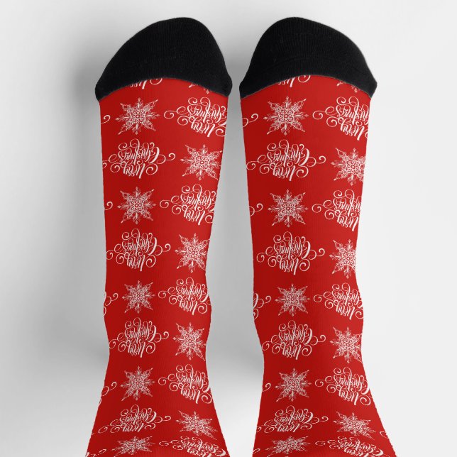 Calcetines Feliz Navidad y copos de nieve (Arriba)