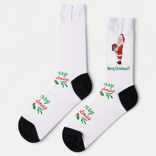Calcetines Feliz regalo navideño Santa Sustentable Premium (Izquierda)