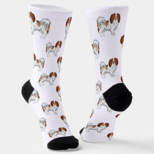 Calcetines Feliz Rojo Blanco Patrón de Phalène Adorable Amant