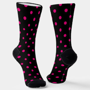Calcetines Femenino negro y lunares rosa caliente