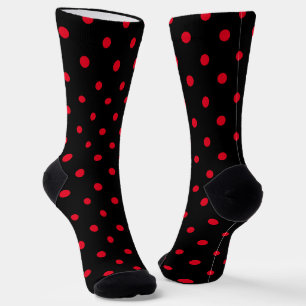 Calcetines Femenino negro y rojo brillante de lunares