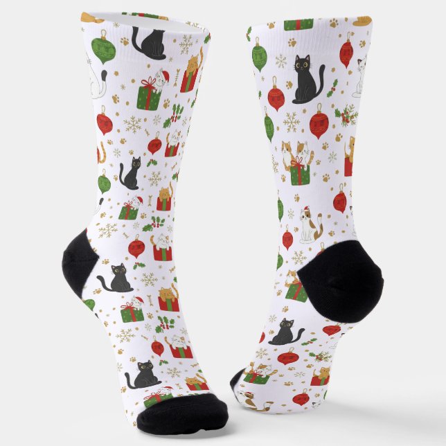 Calcetines Festive Black Cat Christmas Ornaments and Snowflak (Angular)