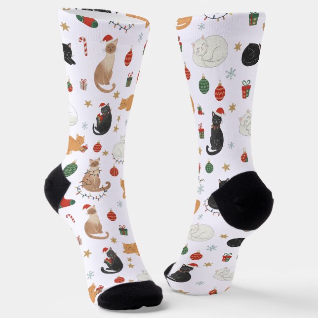 Calcetines Festive Feline Christmas Holiday Pattern Socks (Angular)
