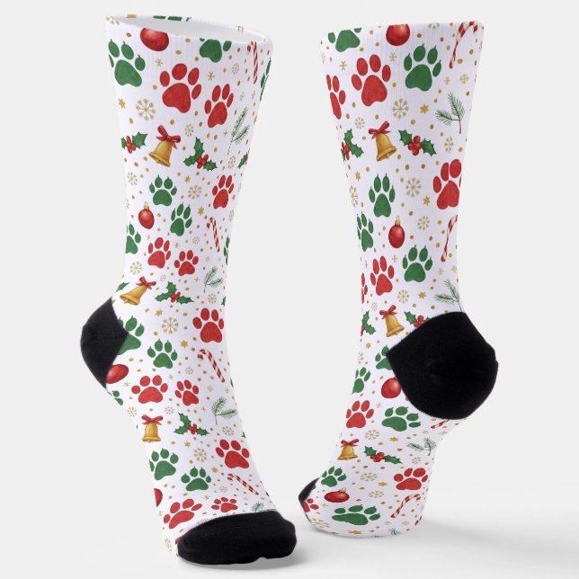 Calcetines Festive Pet Paw Print Christmas Socks: Red & Green (Angular)