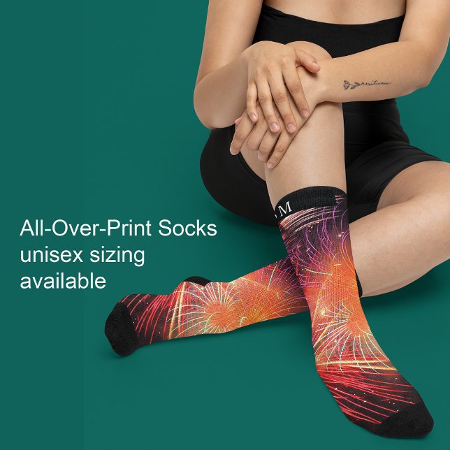 Calcetines Festividad de fuegos artificiales Monograma Unisex (Pretty Roses Pink Red Floral Pattern Socks)