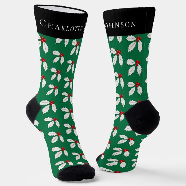 Calcetines Festividad Navidades personalizados Holly Berry Gr (Angular)