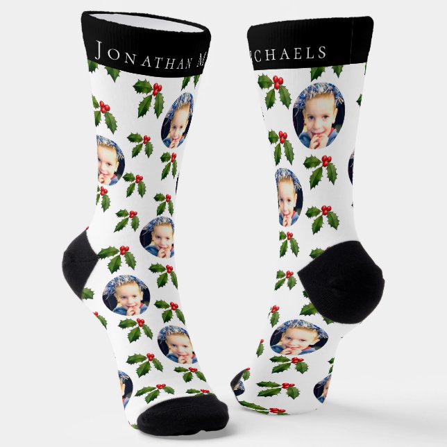 Calcetines Festividad personalizada Holly Berry Holiday Socks (Angular)