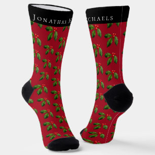 Calcetines Festividad personalizada Holly Berry Red Holiday