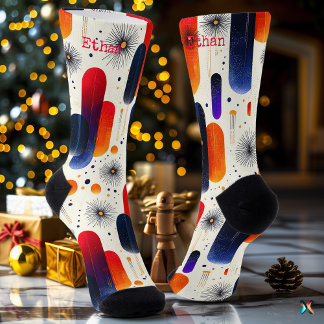 Calcetines festivos con rojo abstracto, Naranja y