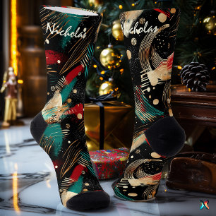 Calcetines festivos de invierno en turquesa, dorad