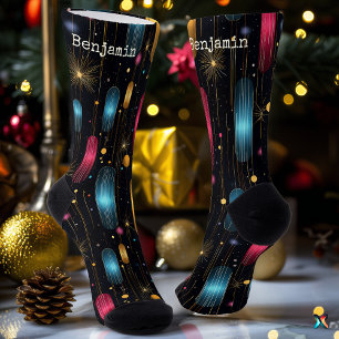 Calcetines Festivos Negros con Patrones de Estrell