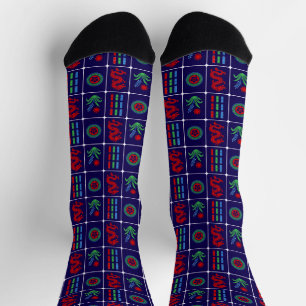 Calcetines Fichas de Mahjong #4 Rojo Verde Azul Azul Marino