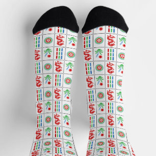 Calcetines Fichas de Mahjong #4 Rojo Verde Azul Blanco