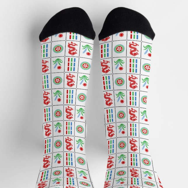 Calcetines Fichas de Mahjong #4 Rojo Verde Azul Blanco (Arriba)