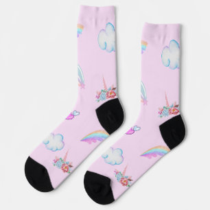 Calcetines Fiesta de cumpleaños gradiente arcoíris Unicornio