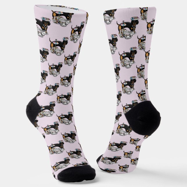 Calcetines Fiesta de té dulce Dachshund Perro (negro y marrón (Angular)