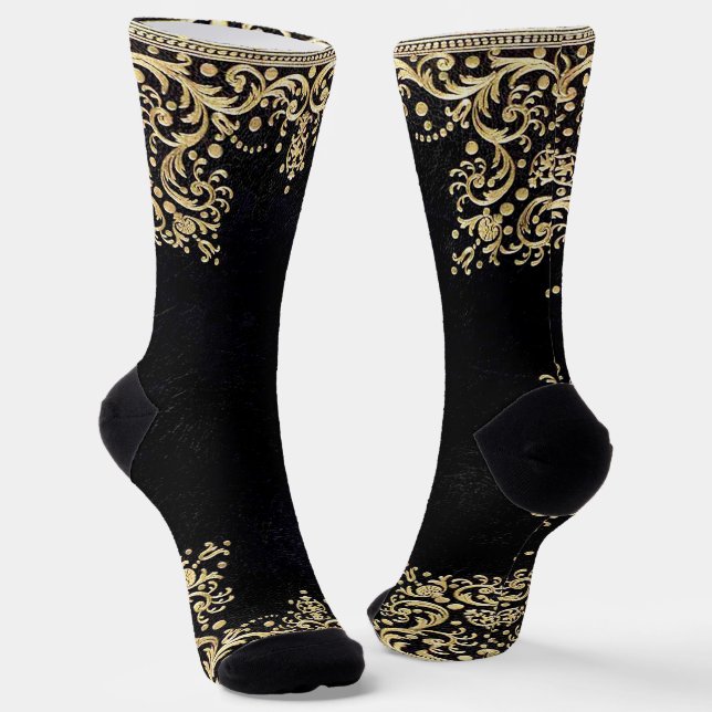 Calcetines Filigrana negra y dorada caída (Angular)