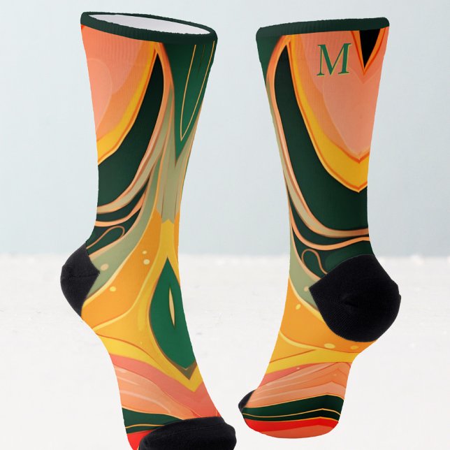 Calcetines Fire red yellow organic lines modern  (Subido por el creador)