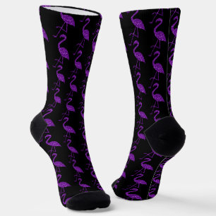 Calcetines Flamenco brillante patrón de purpurina morada negr