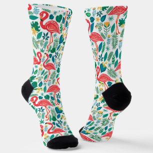 Calcetines Flamencos coloridos patrón de flores tropicales