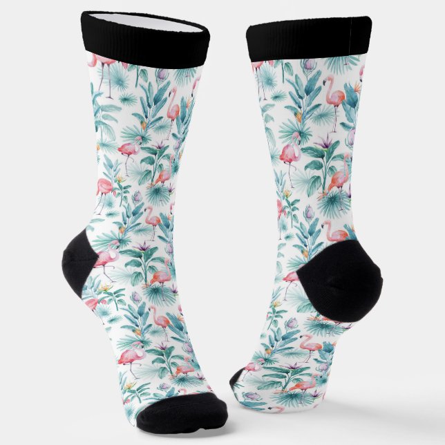 Calcetines Flamencos rosados y estampado de flores tropicales (Angular)