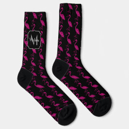 Calcetines Flamingo espumoso Patrón purpurina rosa Monograma
