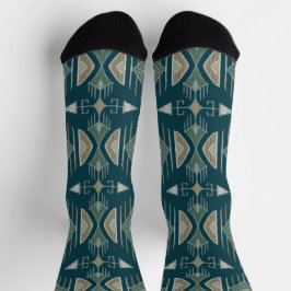 Calcetines Flechas tribales, diamantes, Verde azulados, olivo