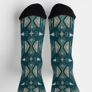 Calcetines Flechas tribales, diamantes, Verde azulados, olivo