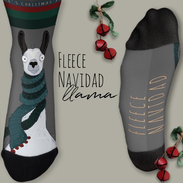 Calcetines “Fleece Navidad” Divertido Chic Gris Llama (Subido por el creador)