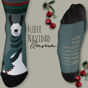 Calcetines “Fleece Navidad” Divertido Llama Gris Turquesa