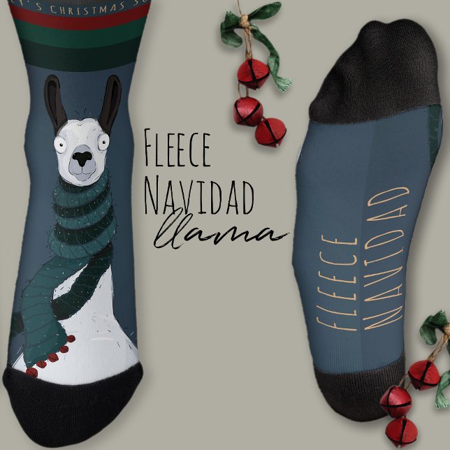 Calcetines “Fleece Navidad” Funny Festive Blue Grey Llama Pun (Subido por el creador)