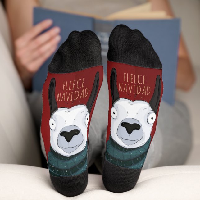 Calcetines “Fleece Navidad” Llama Festive Stripes on Red (Abajo)