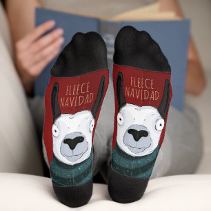 Calcetines “Fleece Navidad” Llama Rayas Festivas en Rojo