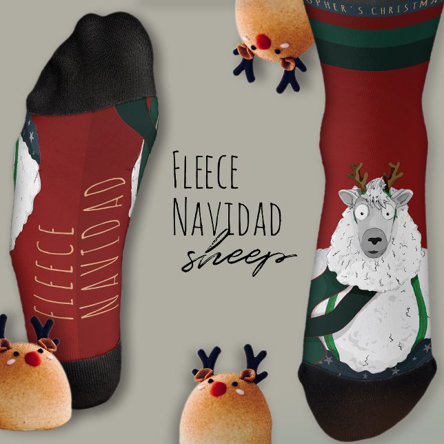 Calcetines “Fleece Navidad” Sheep Funny Fun Festive Red  (Subido por el creador)