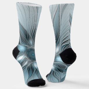 Calcetines Flor abstracta alegre azul gris fractal floral