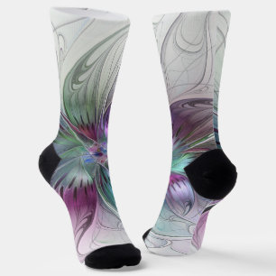Calcetines Flor Abstracta Colorida Arte Fractal Floral Modern