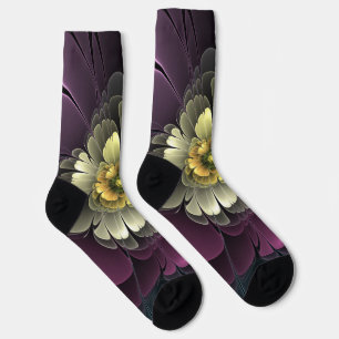 Calcetines Flor abstracta moderna purpura gris khaki