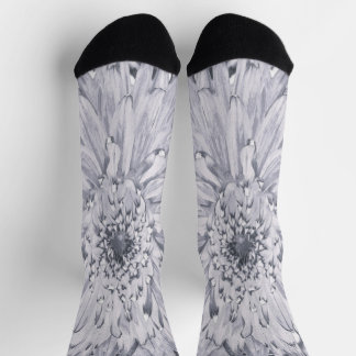 Calcetines Flor de dalia gris y blanca