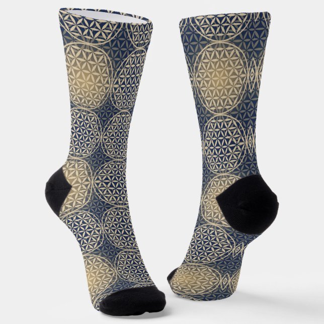 Calcetines FLOR DE LA VIDA - patrón de arena azul (Angular)