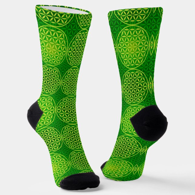 Calcetines FLOR DE LA VIDA - patrón de mezcla verde (Angular)
